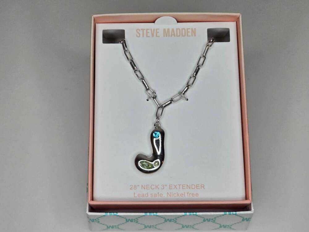 Steve Madden Letter J Pendant Necklace With Crystal Accents